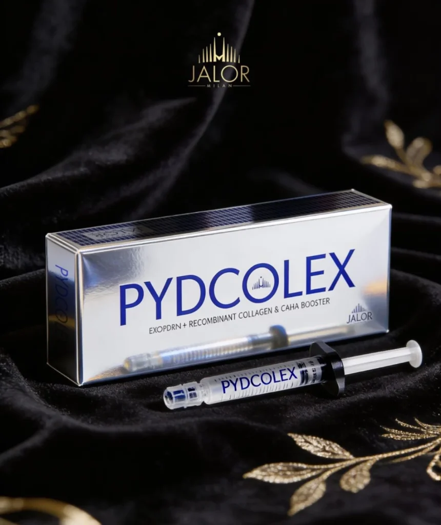 PYDCOLEX · תמונת מוצר אמיתית, קופסה ומזרק על קטיפה שחורה עם מיתוג JALOR זהב